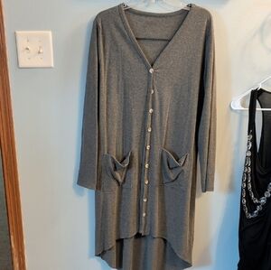 Chic Long Sleeve Gray Dress with Button Detail